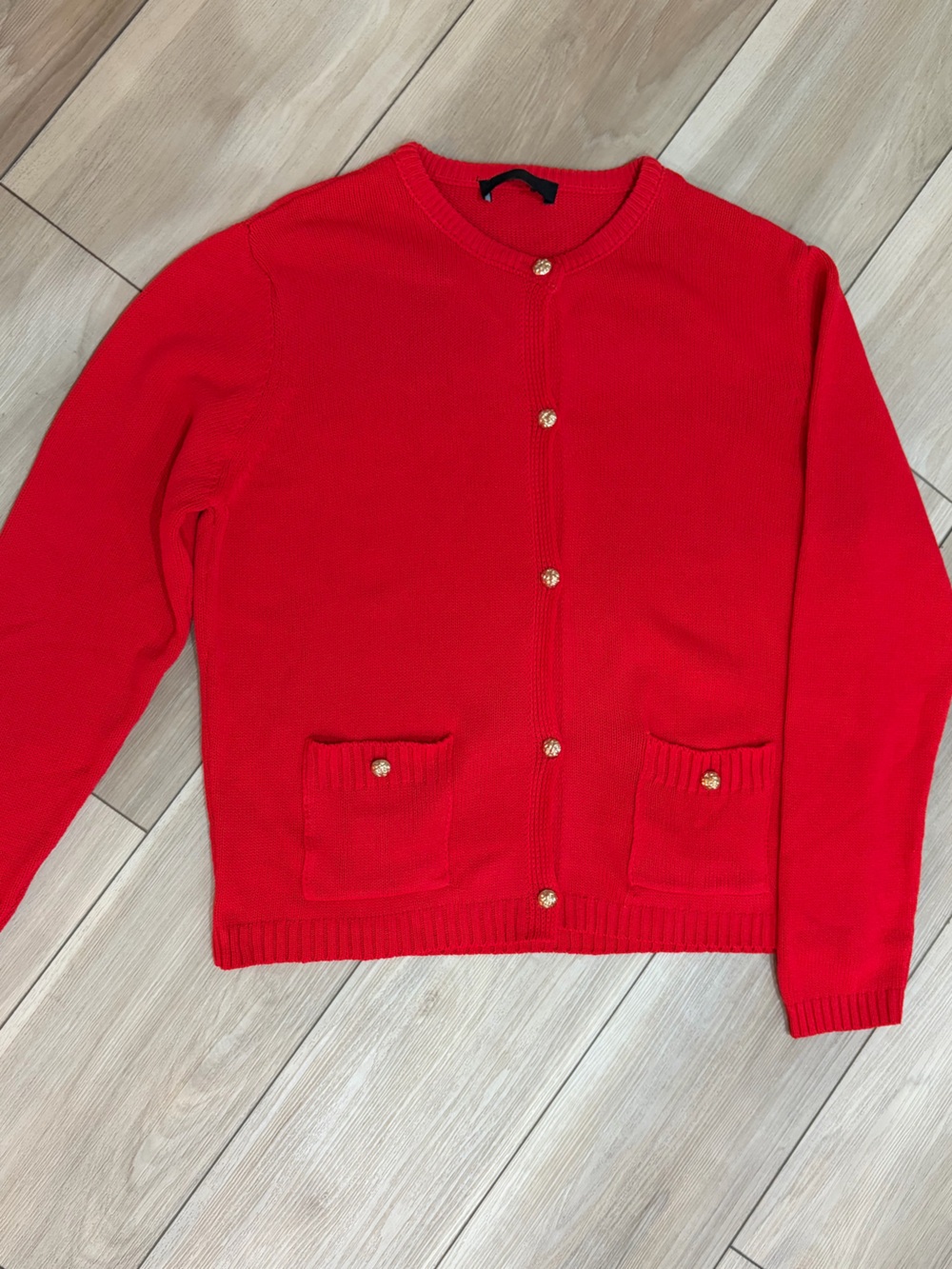 Zara Red Button-Front Knit Cardigan with Gold Buttons